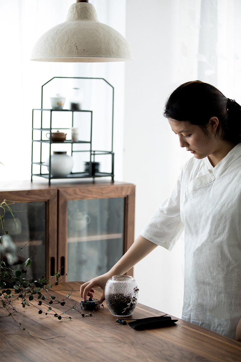 Vegetation school hammer caddy fixings Japanese transparent glass jar airtight storage tank with big POTS of tea set