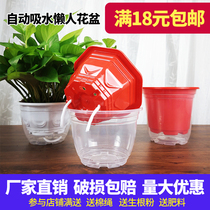 Green dill flower pot set automatic suction flower pot Lazy pot thickened plastic round green basket special transparent water storage flower pot