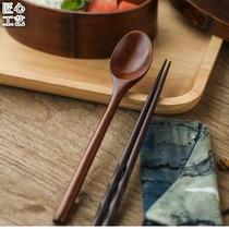 Japanese style and wind spoon chopsticks portable set tableware Wood retro spoon chopsticks environmentally friendly travel tableware spoon chopsticks