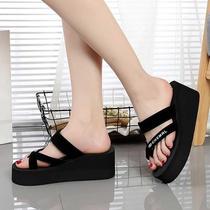 Summer new British style high-heel Flip-flops female pine cake with non-slip thick bottom ladies sandals fashion Beach Drag