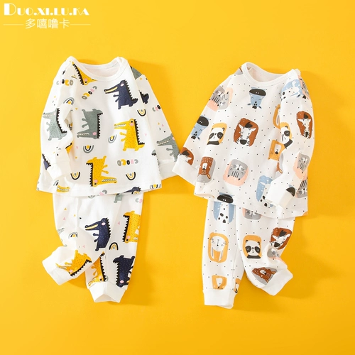 Детское нижнее белье, хлопковый комплект для мальчиков, весеннее термобелье, комбинезон для девочек, демисезонная детская пижама, 2 шт