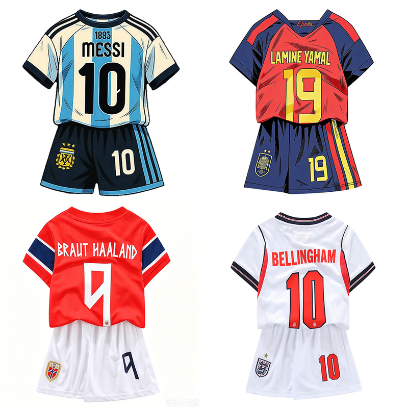 Children's Soccer Jersey Argentina Messi No. 10 Spain Jersey 2026 World National Team Cup England Norway