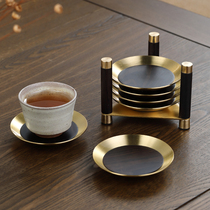 高档铜木茶杯垫轻奢创意新中式实木茶垫隔热茶杯托木质杯垫茶道