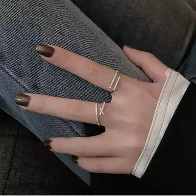 Ring female fashion personality 925 sterling silver index finger opening adjustable light luxury niche exquisite design simple 2 piece set