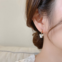 Korean bow pearl earrings female summer female sterling silver niche senior sense 2021 New Tide unique earrings