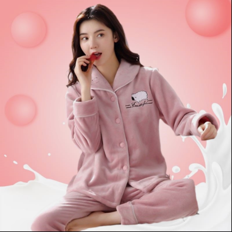 Sleepwear Woman Winter Thickened and flannel Flannel Home Conserved Autumn Winter Warm Coral Suede Pajamas Lady Suit Spring Autumn