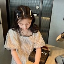 Girls dress in dress with long style embroidered lace dress Summer new child dress CUHK Girl Han version Skirt Cotton Lining