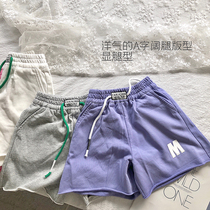 Girl Loose Shorts CUHK Child Han Version Letters Mark A Character Broadleg Version Sports Pants Parent-child