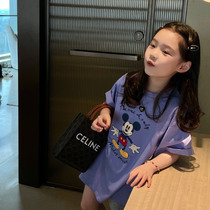 Girls loose large version of long style t-shirt Summer new childrens Han version girls version little girls front and back Mickey
