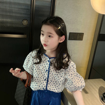 Girl Short Sleeve Crumbed Shirt Summer New Childrens Clothes Korean Version CUHK Children Little Girl Blouses Fresh And Little Good