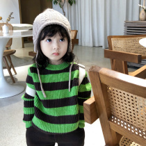 City of beauty girl baby temperament contrast wide sweater 2019 Winter new girl dress temperament color