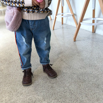 Beauty girl baby jeans 2019 autumn new girls wear very special color edge yo