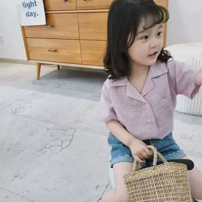 City of Beauty Girl Baby Plaid Short Sleeve Shirt Summer New Children's Wear Han Tune