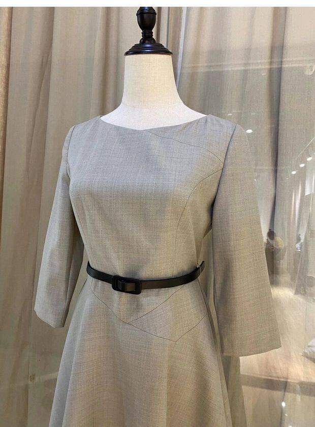 Đầm dài tay cổ tròn dáng chữ A tay bảy tấc phong cách thanh lịch — Màu xanh đậm, Màu xám nhạt chi tiết 15