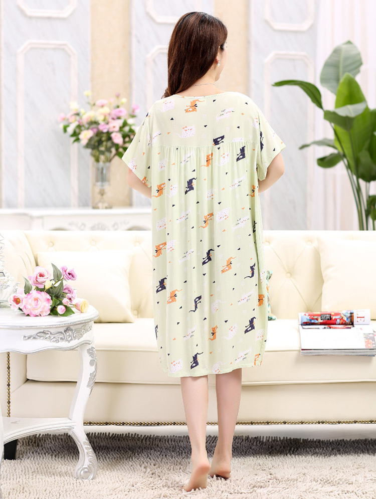 Váy ngủ nữ lụa Mian mùa hè tay ngắn cộng với phân bón XL cotton trung niên váy nữ 200 kg váy ngủ lụa