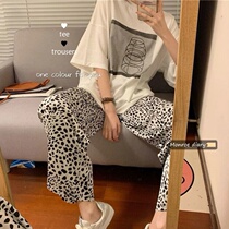 Short-sleeved trousers pajamas womens 2022 new summer thin section can be worn outside student fashion foreign style net red two-piece suit