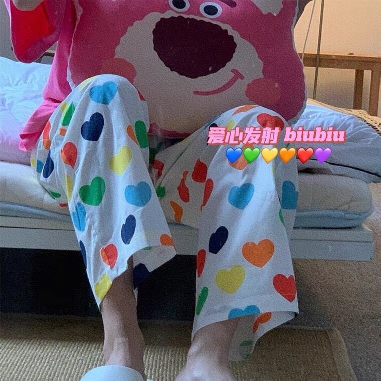 Rainbow love pajama pants women's spring and autumn trousers thin section student ins can be worn outside casual loose one-piece home pants spring