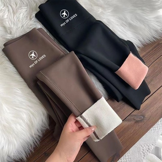 Shark pants women's autumn and winter 2024 new outer wear plus velvet thickened warm cotton pants high waist yoga hip lifting leggings