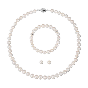 天然淡水珍珠项链手链耳钉三件套送妈妈婆婆黄金生日礼物送长辈