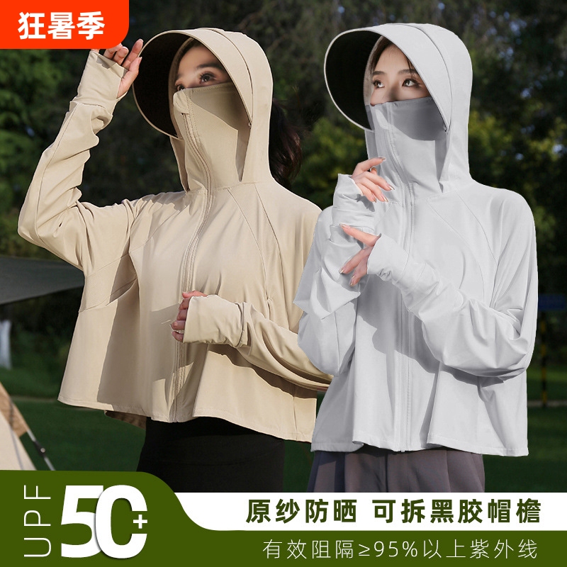 Sun Protection Clothing for Women in Summer, Ice Silk Uv Protection Jacket, Face-Covering Sun Protection Clothing, Detachable Brim, Black Rubber, Quick-Drying Sun Protection Clothing for Women in Summer, Ice Silk Uv Protection Jacket, Face-Covering Sun Protection Clothing, Detachable Brim, Black Rubber, Quick-Drying