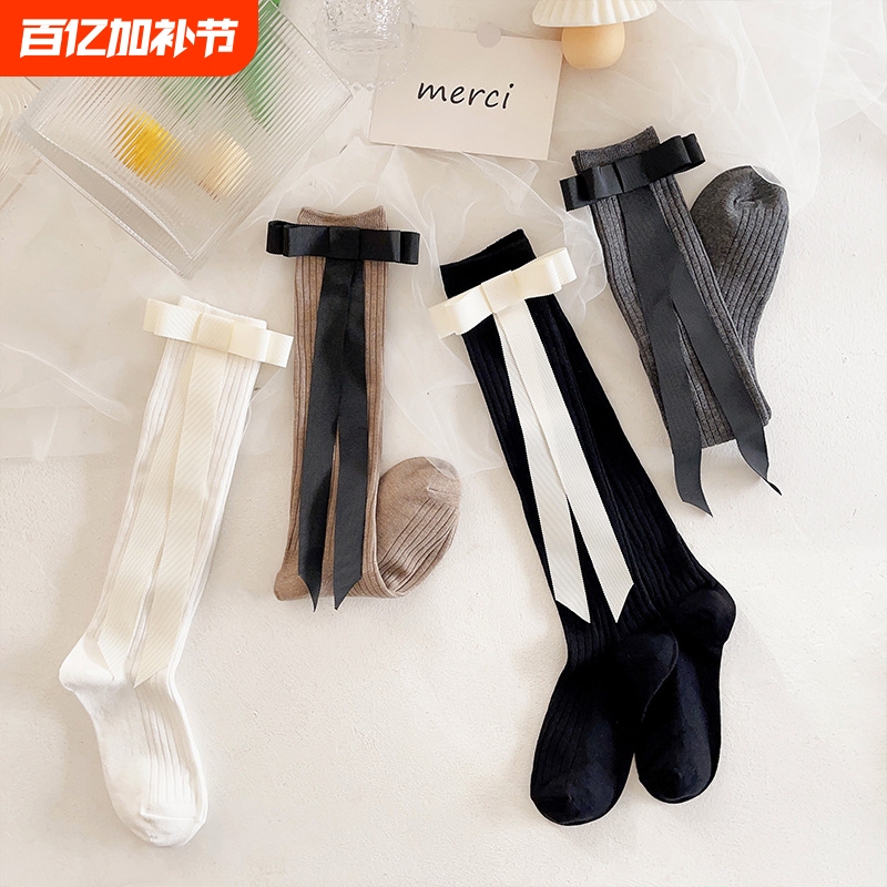 Women's 2026 New Thin Socks, White Calf Socks, Summer Ballet Style Vertical Stripe Slouch Socks, Bowknot Mid-Calf Socks