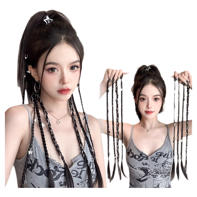 假发网红女小辫子麻花马尾长辫编发饰辫子辣妹环扣脏辫拳击辫假发