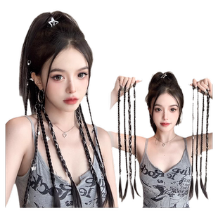 假发网红女小辫子麻花马尾长辫编发饰辫子辣妹环扣脏辫拳击辫假发