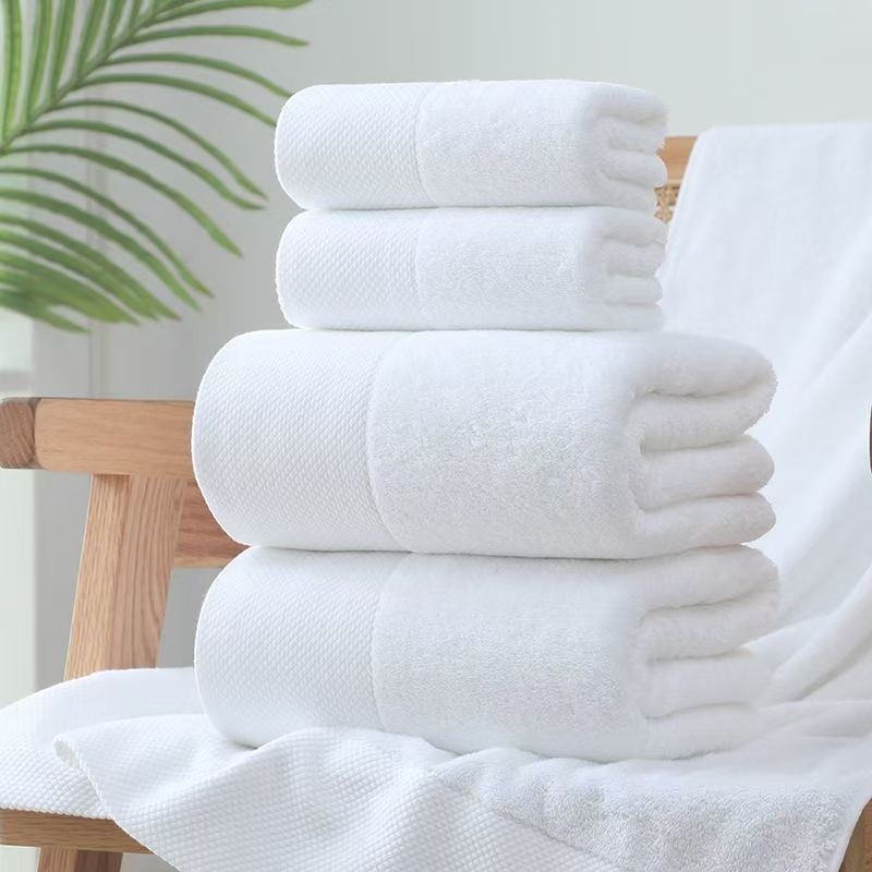 Five-Star Hotel Bath Towels, High-End Towels, Special Pure Cotton White Four-Piece Set with Embroidered Logo, White and Absorbent Five-Star Hotel Bath Towels, High-End Towels, Special Pure Cotton White Four-Piece Set with Embroidered Logo, White and Absorbent