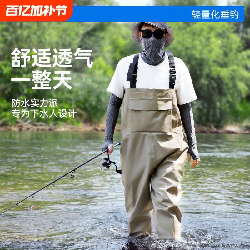 Fishing Source Waders with Integrated Rain Boots, Nylon Half-Body Fishing Pants for Men, Fishing Gear