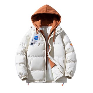 NASA joint down jacket men's fake two-piece hooded tide brand thickened warm cotton clothes couple jackets women's winter clothes