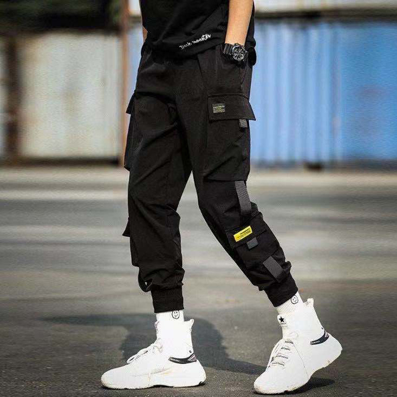 Z01 Black Overallstrousers male summer Thin Overalls man Casual pants teenagers Korean version easy Tie one's feet Nine points Pencil Pants male