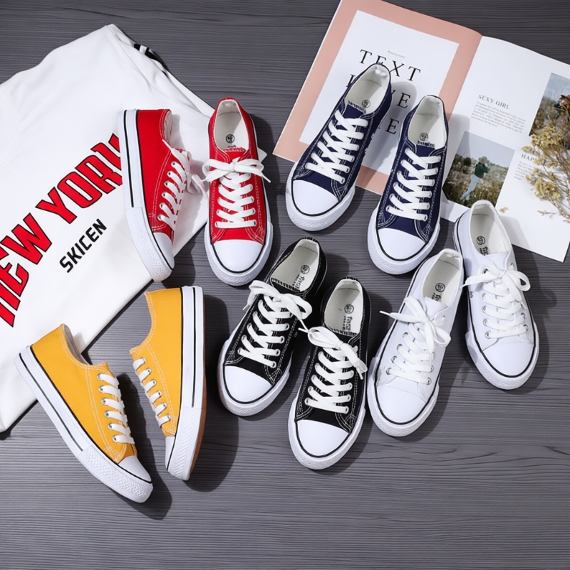 Spring and Autumn New Versatile Black Canvas Casual Shoes, Student Shoes, Women's Shoes, Couple's White and Red High-Top Cloth Shoes