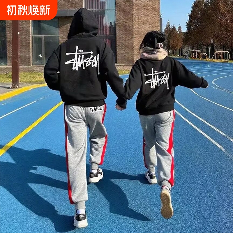 Trendy Brand Stussy Stu Hoodie with Embroidery, Loose Fit, Pure Cotton, Fleece-Lined, Winter Top, Sports, White, Black, Running