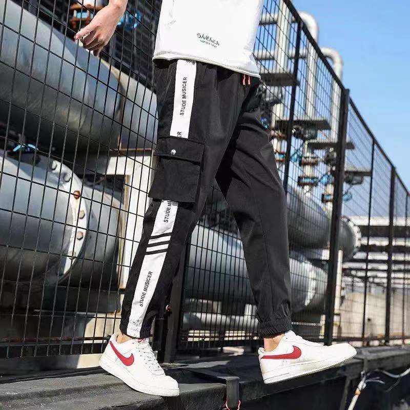 Z02 Black And White Overallstrousers male summer Thin Overalls man Casual pants teenagers Korean version easy Tie one's feet Nine points Pencil Pants male