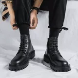 Martens, демисезонные ретро туфли в английском стиле, ботинки из черной кожи, популярно в интернете, в британском стиле, увеличивают рост