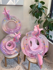 надувной круг 宝宝加厚彩虹马儿童坐式游泳圈女童座圈充气亲子腋下圈水上大人