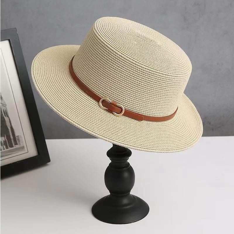 French flat-top straw hat for women, summer summer straw flat-brimmed