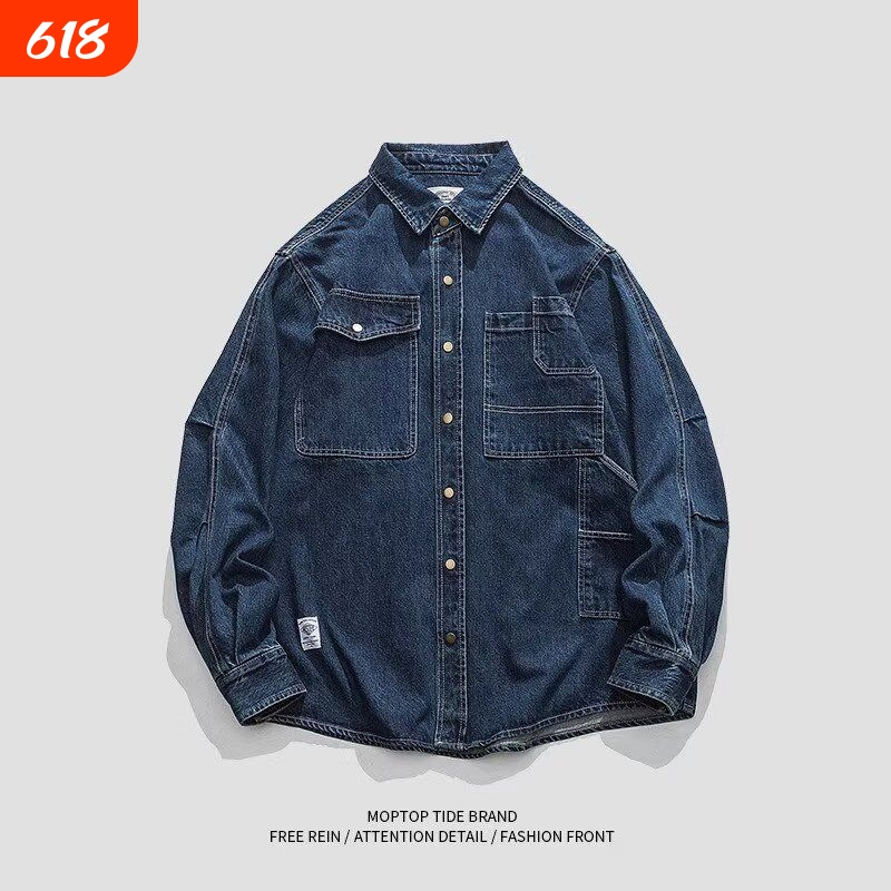 Japanese-Style Spring and Summer Denim Short and Long Shirts, Artistic Youth Workwear Shirts, Unisex Black Cardigans
