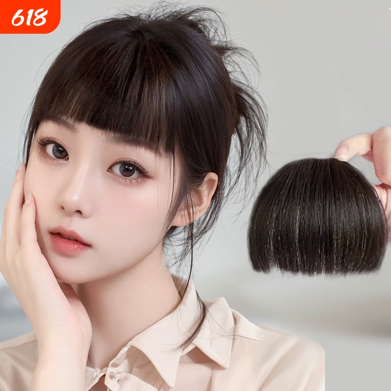 Natural-Looking Cartoon Bangs on the Forehead, Real Hair Wig for Women, Two-Dimensional Straight Bangs Hairpiece to Cover Hairline, Magic Tool