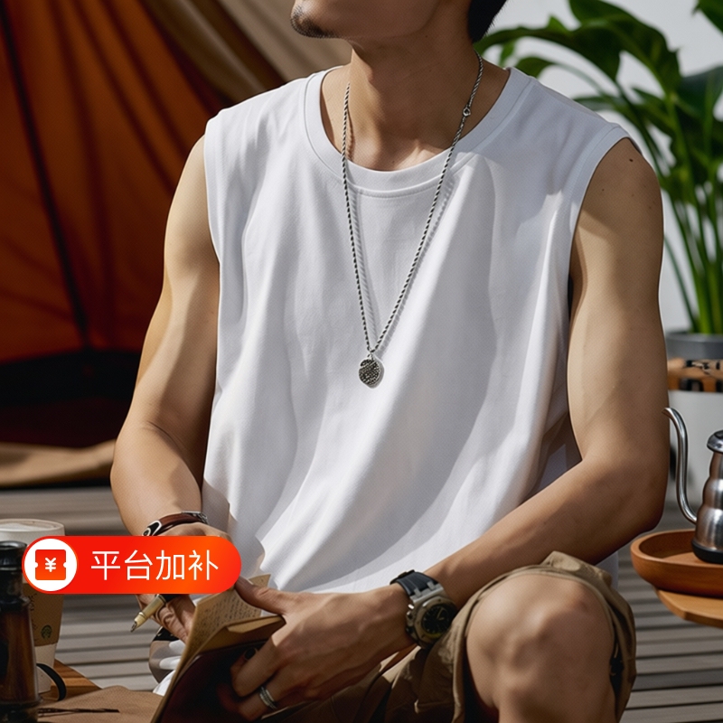 American-Style Heavyweight Pure Cotton Vest for Men, Summer Sleeveless T-Shirt for Outdoor Wear, Fitness Sports Tank Top, Ribbed, White and Black American-Style Heavyweight Pure Cotton Vest for Men, Summer Sleeveless T-Shirt for Outdoor Wear, Fitness Sports Tank Top, Ribbed, White and Black