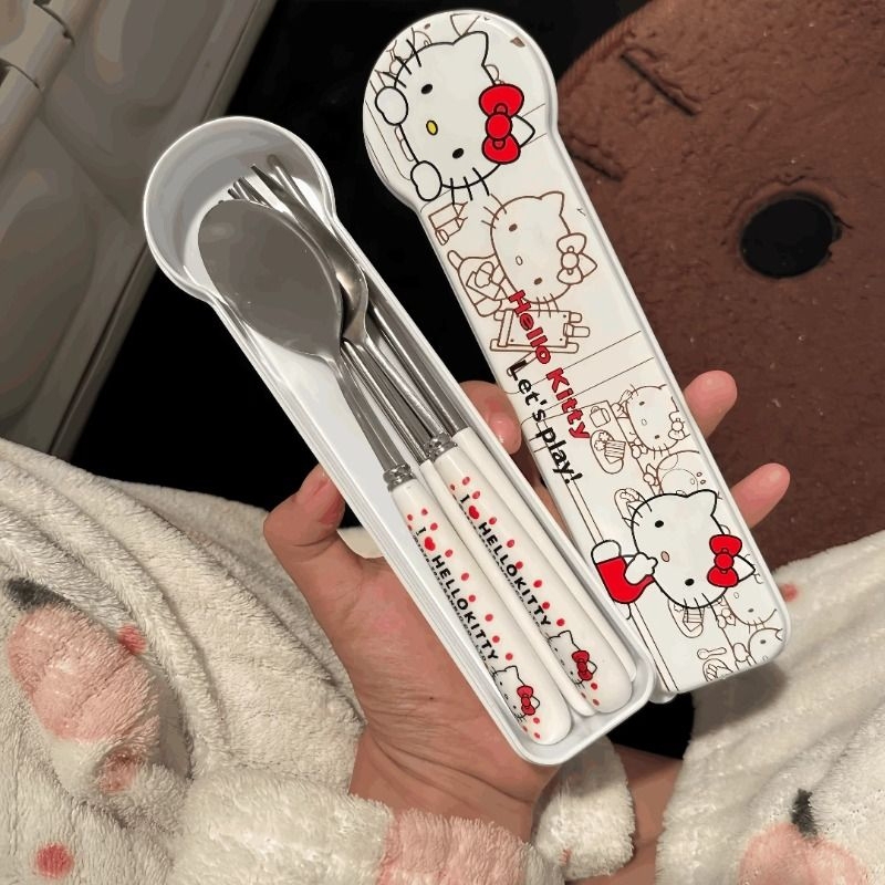 Bowknot Cat Practical Set Korean-Style Chopsticks Fork Spoon Set Portable Tableware for Office Workers Storage Practical Chopsticks Bowknot Cat Practical Set Korean-Style Chopsticks Fork Spoon Set Portable Tableware for Office Workers Storage Practical Chopsticks