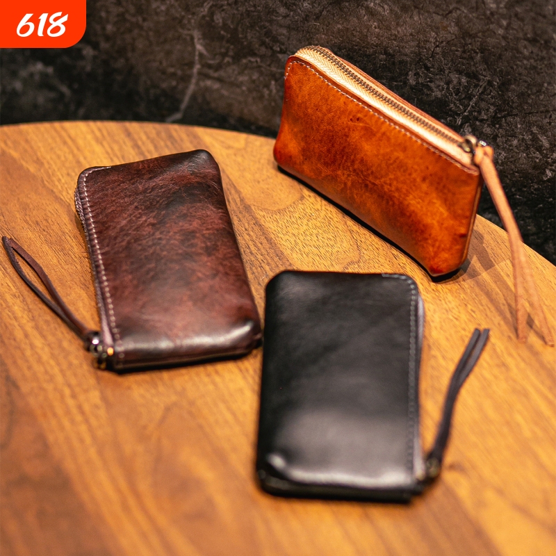 Vintage Vegetable-Tanned Leather Coin Purse, Unisex, Distressed Color Genuine Leather Card Holder, Niche Artistic Portable Clutch Bag Vintage Vegetable-Tanned Leather Coin Purse, Unisex, Distressed Color Genuine Leather Card Holder, Niche Artistic Portable Clutch Bag