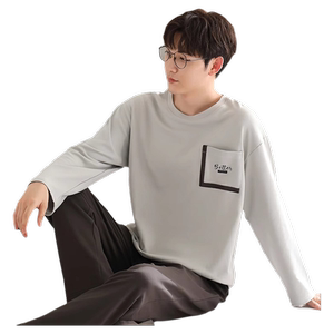 猫人男士长袖睡衣纯棉春秋款青年大码圆领套头家居服套装