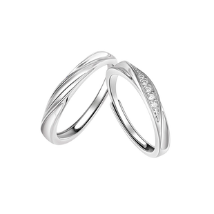 素圈情侣对戒指女开口戒莫比乌斯指环食指戒礼物情侣款足银可调节