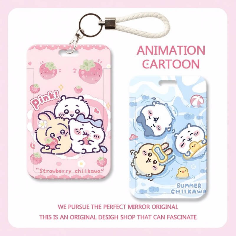 かわいいカワイイカードプロテクター（学生証、食事カード、IDカード、公共交通機関カード用）、ネックストラップ付き、ハードケース、両面仕様