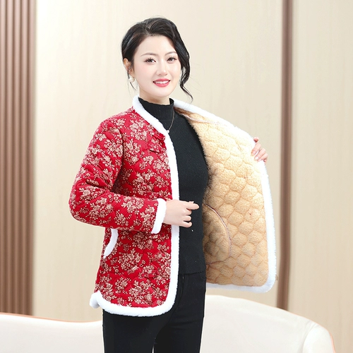 Куртка на хлопковой подкладке с большим цветком, осень и зима 2024, плюс хлопковые хлопковые женские толстые топы в новом стиле с маленькими цветами в северо-восточном стиле