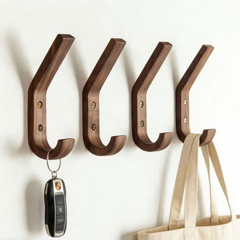 Solid Wood Hook Coat Rack Wall-Mounted Clothes Hook for Wall or Behind Door, Simple and Creative, No Drilling Required