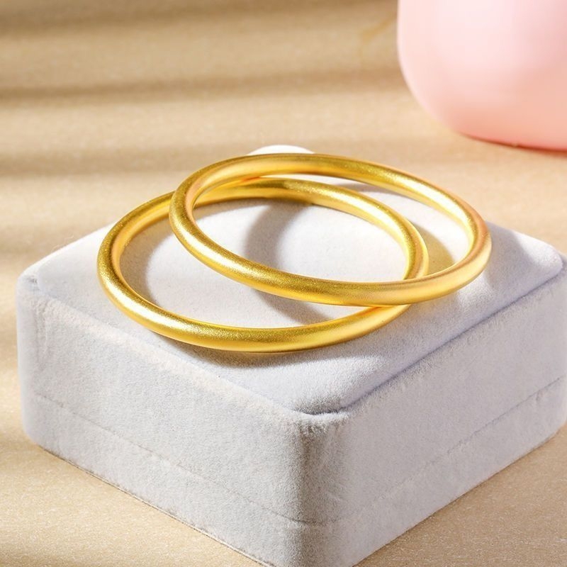 Traditional Wedding Plain Gold-Plated Bracelet, Imitation Gold Bangle, Gift for Mom, Long-Lasting Color, Solid Copper Alloy