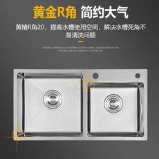 Мойка двойная 厨房双槽水槽洗菜盆304不锈钢台上厚手工家用台下盆洗碗池大单