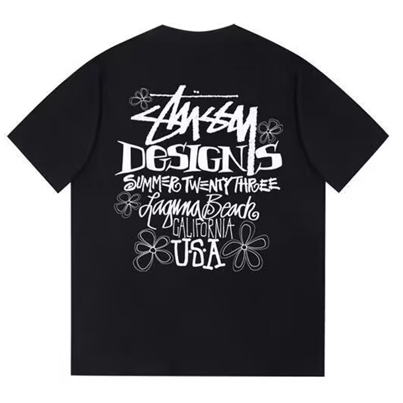 Trendy Brand Stussy Short-Sleeve Stut Shirt with Floral Lettering, Limited Edition, High-Quality Version, Pure Cotton, Loose Fit, Parent-Child Matching Outfit, Children's Clothing